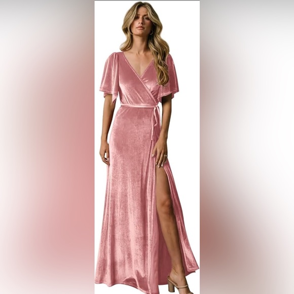 Velvet flutter sleeve bridesmaid dress. Super soft and comfortable. - Picture 2 of 3